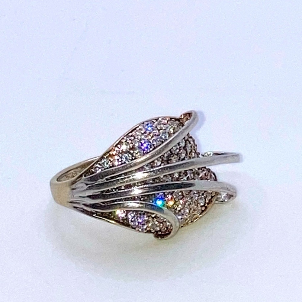 SONIA Bitton Sterling Silver Cz Abstract Leaf Vines Statement Ring Sz 4.75